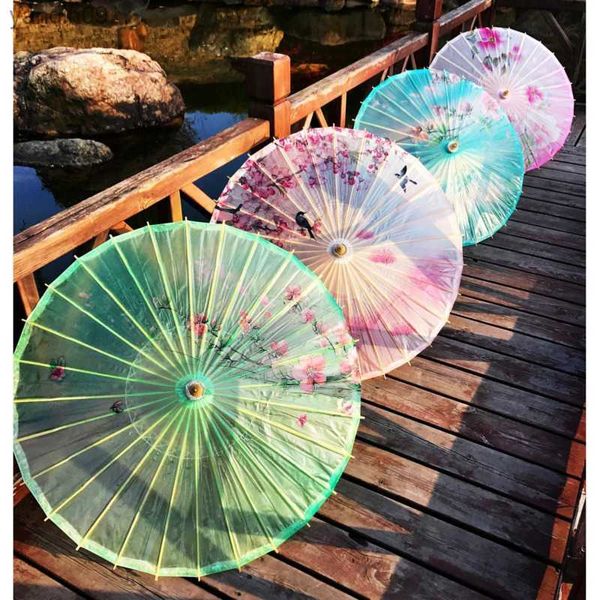 Parapluie en papier huilé pliant bois pluie femmes décor fleur transparente parapluie chinois japon parapluie parasol L230626