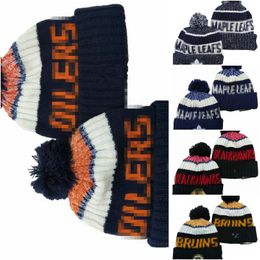 Bonnets des Oilers Bonnets de l'équipe de hockey nord-américaine Patch latéral Hiver Laine Sport Bonnet en tricot Casquettes de crâne a0