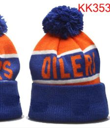 Oilers Beanie North American Hockey Ball Team Side Patch Winter Wool Sport Knit Hat Skull Caps a2