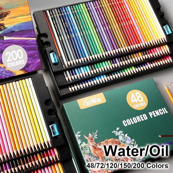 Ensemble de crayons de couleur soluble dans l'eau de pétrole 4872120150200 Couleurs de dessin professionnel crayons de fournitures d'art scolaire pour enfants 231221