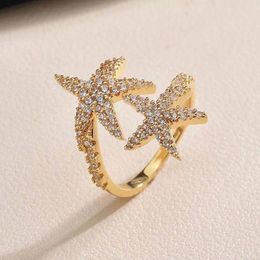OIMG 2021 Populaire koper ingelegd zirkoon zeester retro-stijl dames mode ring klassieke high-end sieraden beste cadeau