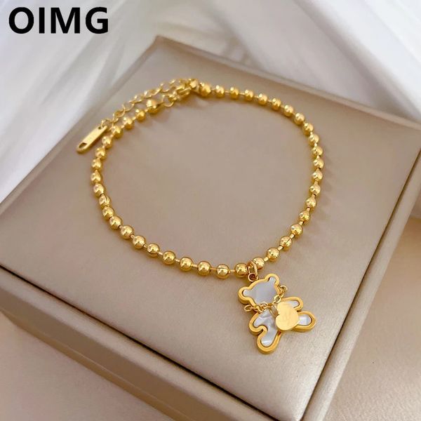 OIMG 316l en acier inoxydable Gold plaqué mignon coeur d'ours bracelet suspendu pour femmes bijoux gothiques punk rétro en gros 240423
