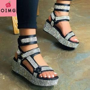 OIMG brillant strass plate-forme Bling semelle bride à la cheville femmes sandales dames sport Style loisirs plage chaussures été nouveau