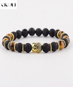 OICEI New Fashion Men039s Bracelets Bracelets Lava Rock and Natural Tiger Eye Stone et Lava Bouddha Head Bead Charm Bracelets Gif7931483