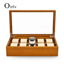 Oirlv 10 grilles en bois massif bijoux organisateur boîte support de montre mallette de rangement affichage pour homme femmes regalos para hombre 240309