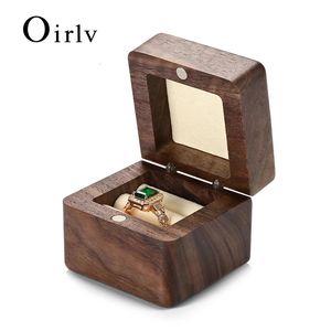 Boîte à anneau en bois Oirlv Boîtes en bois de noyer pour anneaux Stockage Gris blanc Small Jewelry solide 240412