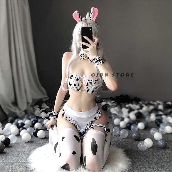 OJBK Nouveau Cos Cow Cosplay Costume Maid Tankini Bikini Maillot de bain Anime Girls Maillots de bain Vêtements Lolita Soutien-gorge et Panty Set Bas Y0913