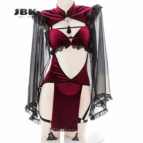 Ojbk Punk Gothique Noir Rouge Dentelle Lingerie Sexy pour Femmes Maid Temptati Evil Dem Ouvert Entrejambe Cosplay Backl Dr Costumes Y1X6 #