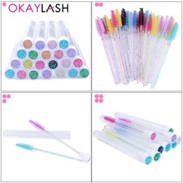 Okélash 20sets wimper mascara Wands buizen herbruikbare glitter eye lash borstel kast wenkbrauw spoolie kamcontainer groothandel