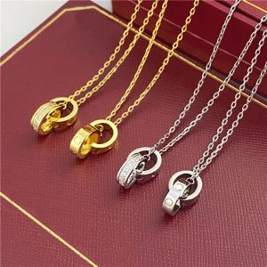 Oker dames ketting love sieraden gouden hanger dubbele ring roestvrijstalen sieraden mode ovaal in elkaar grijpende ringen claviculaire ketting kettingen ontwerper