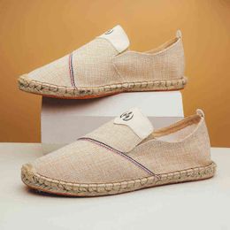 OKKDEY chaussures hommes 2020 tendance chaussures de pêcheur à enfiler en chanvre marque espadrilles respirantes appartements mocassins solides scarpe uomo G220525
