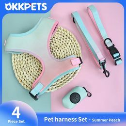 Okkpets 4in1 harnais de harnais de chiens de caca accessoires accessoires en polyester gradient pour animaux de compagnie ensemble pour petits chiens moyens moyens 240518