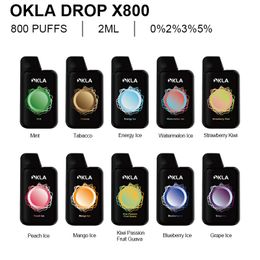 OKLA DROP X 800 Puff desechable vape pen kit de inicio de cigarrillo electrónico 0% 2% 3% 5% Vapers desechables al por mayor 2 ml