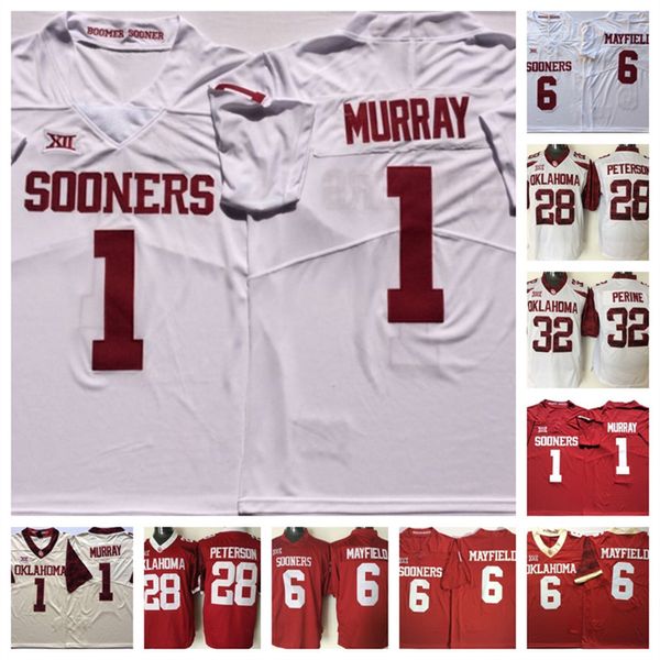 Oklahoma Sooners Football Jersey En stock 1 Kyler Murray 6 Baker Mayfield 28 Adrian Peterson 32 Samaje Perine maillot cousu femmes jeunes hommes taille