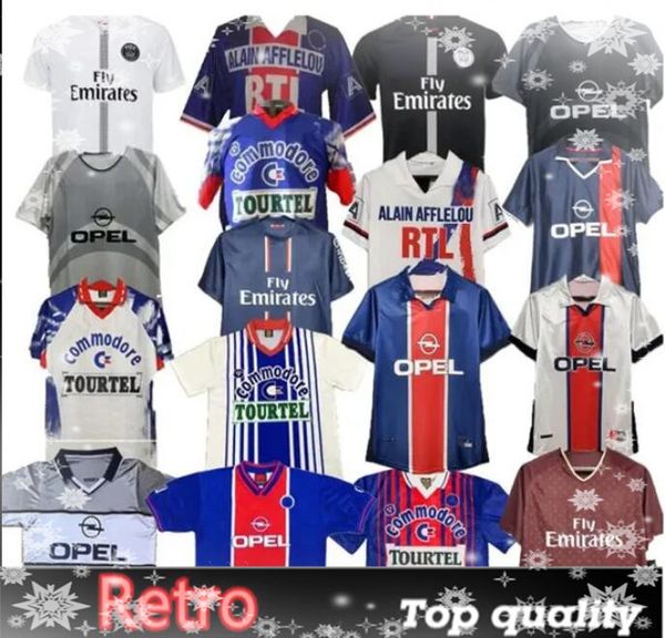 Okocha Psges Retro Paris PSGSS Soccer Jersey 94 Ronaldinho Leroy Adailton 98 99 00 01 02 03 Classic Rai Anelka Ibrahimovic Camisas de Futebol Vintage Kit Shirt