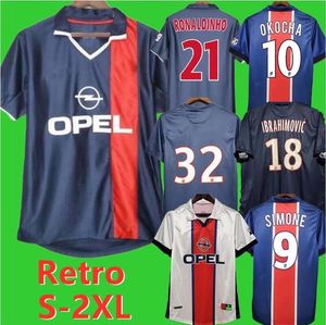 Retro PSGS Soccer Jersey Kits de football Ibrahimovic 93 94 95 96 Okocha Leroy Adailton 98 99 00 01 02 03 90 92 Classic Rai Anelka Ronaldinho Okocha 999
