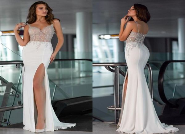 Oksana Mukha robes de mariée sirène 2020 perles dentelle Spaghetti haute fente robes de mariée balayage train sur mesure robes De Novi5073839