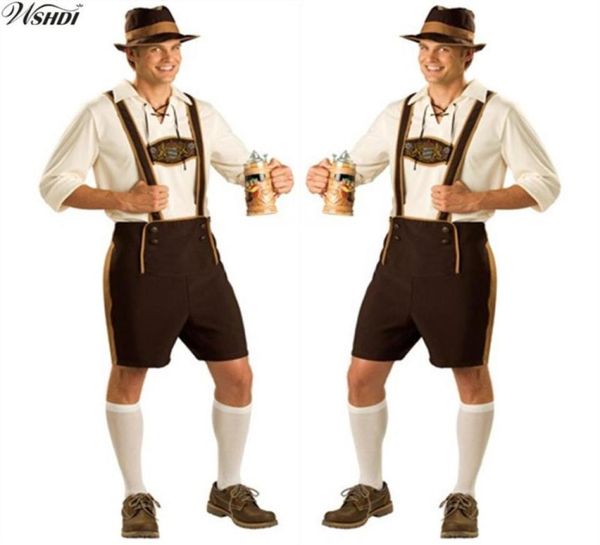 Costume d'Oktoberfest Lederhosen bavarois Octoberfest Festival allemand de bière Halloween pour hommes Costumes de bière grande taille M L XL 2XL298K7789844