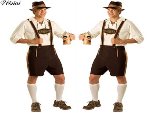 Oktoberfest Costume Lederhosen Bavarian Octobrefest allemand Festival Bière Halloween pour hommes Costumes de bière plus taille M L XL 2XL298K4432527