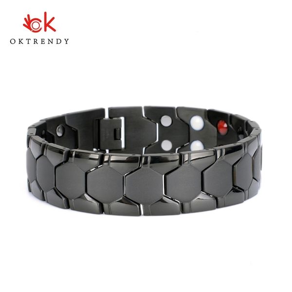 Oktrendy Casual Style Hommes Bracelet magnétique Simples Bracelets en acier inoxydable noir pour arthrite Soins de santé Bijoux Cadeaux 211124