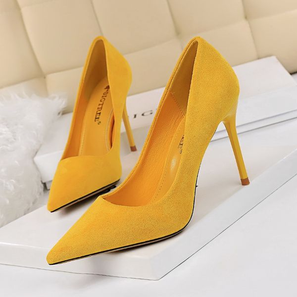 OL Office Lady Shoes Faux Suede High Heels Mujer Punta estrecha Zapato de vestir Bombas básicas Mujeres Boat Zapatos Mujer