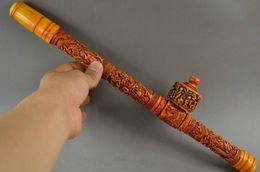 Old 0x Bone Carving Dragon FairChild Speel Game Big Smoking Tool Wide 14.7Inch