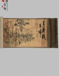 Pintura de papel de seda chinesa antiga Três heróis lutaram contra lvbu Scroll Painting1639618