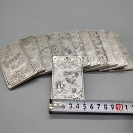 Antiguo chino doce zodiaco gallo tibetano plata lingotes Thanka amuleto insignia