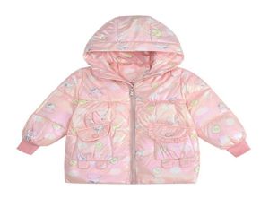 Old Cobbler 44M840 fille hiver doudoune manteau mi-long ample imperméable avec capuche garder au chaud fermeture éclair dessin animé fleurs 75332788293602