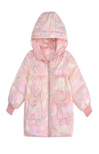 Old Cobbler 44M840 fille hiver doudoune manteau mi-long ample imperméable avec capuche garder au chaud fermeture éclair dessin animé fleurs 75332785111658