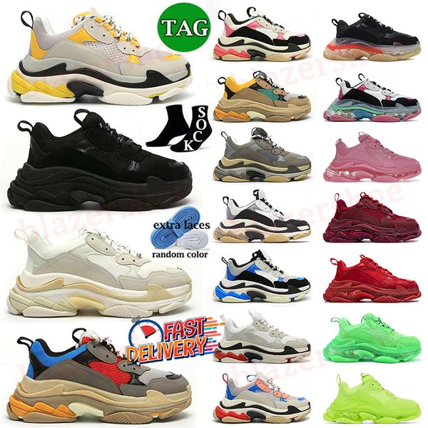 Vieux papa Baskets décontractées triple s Clear Sole Tripler Paris 17FW baskets Semelle extérieure à 3 couches Noir Jaune Rouge Vert Néon Mocassins à plateforme de luxe de marque originale