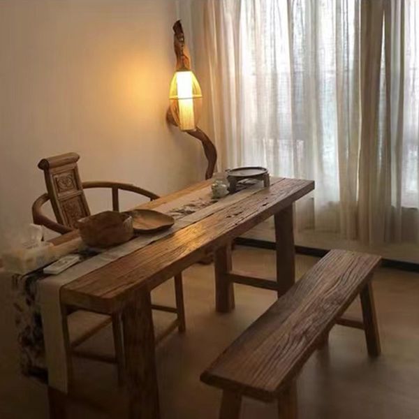 Viejo tronco de olmo, mesa de puerta de madera, mesa de intemperie, mesa de té