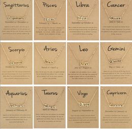 Oud Engels Zodiac Ketting voor Vrouwen Meisjes Horoscoop Geboorte Sterrenbeeld Brief Astrologie 12 Sterrenbeeld Ketting Verjaardagscadeau met Kaart Groothandel