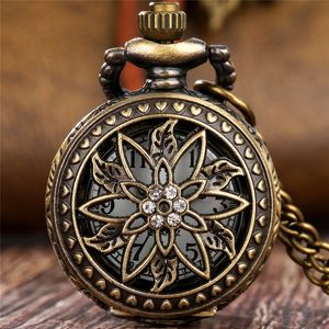 Old Fashion Watch Little Hollow Out Flower Case Mannen Vrouwen Quartz Analoog Zakhorloge Ketting Ketting Cadeau