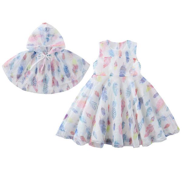 Robe papillon de vieilles filles avec cape pour enfants belle robe d'été d'été et adolescents de protection solaire 210529