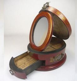 ancienne boîte à bijoux en bois chinois avec miroir peint dragon phénix