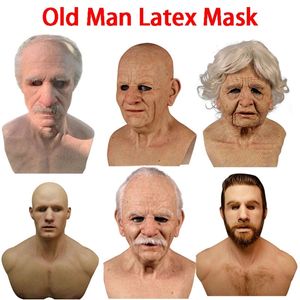 Old Man Scary Mask Cosplay Full Head Latex Mask Halloween Horror Funny Cosplay Party Mask Old Man Head Helmet Real Masks 220812