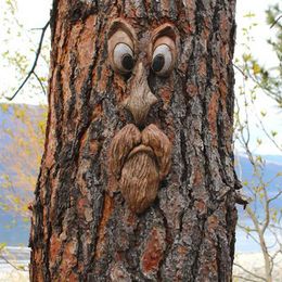 Old Man Tree Hugger Garden Peeker Yard Art Árbol al aire libre Funny Old Man Face Sculpture Whimsical Tree Face Garden Decoration Y0914318m