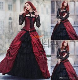 Robe de soirée d'Halloween gothique victorienne Old School Robe de bal vintage col haut en dentelle transparente à manches longues grande taille Quinceanera Party297s