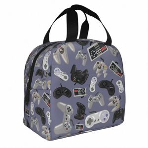 Old School Video Game Ctroller - Herhalend patroon Geïsoleerde lunchtas Maaltijd Ctainer Koeltas Lunchbox Tote Bento Pouch Y6WV #