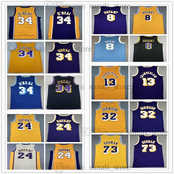 Jerseys de basket-ball masculin à l'ancienne 34 Shaquille Bryant 32 Johnson 33 Kareem Wilt 13 Chamberlain Dennis 73 Rodman Jerry 44 West rétro Mesh Cousue Cousue Cousue