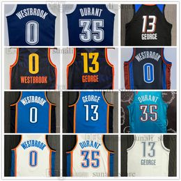 Basketbalshirts oude teams Kevin 35 Durant Jerseys Russell 0 Westbrook Paul 13 George Heren Dames Jeugd