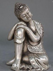 Vieux Tibet Bouddhisme Tibétain Argent Siège Sommeil Shakyamuni Sakyamuni Bouddha Statue