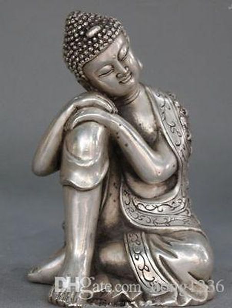 Vieux Tibet Bouddhisme Tibétain Argent Siège Sommeil Shakyamuni Sakyamuni Bouddha Statue