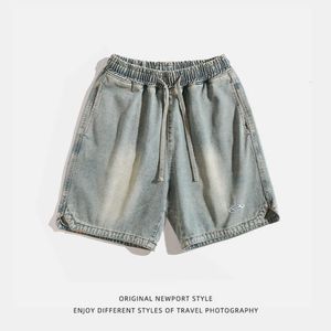 Oude gewassen werkkleding denim shorts voor heren zomer nieuwe trendy borduurwerk Japanse casual losse capri met trekkoord