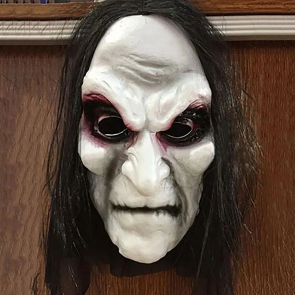 Máscara de bruja vieja con pelo de látex aterrador, vestido de fantasía de Halloween espeluznante, accesorios de disfraces de fiesta mueca, accesorios de Cosplay, Unisex para adultos