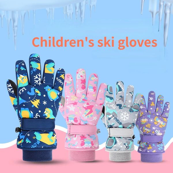 Gants de ski pour enfants plus âgés garçons chauds dessin animé coton velours jouer neige enfants fille hiver bébé accessoires mitaines mignon imperméable 231229