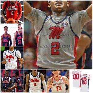 Ole Miss Basketball Jersey NCAA gestikte jersey Elk naamnummer Heren Dames Jeugd Geborduurd Rashaud Marshall Cole McGrath Matthew Murrell Robert Cowherd Caldwell