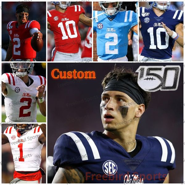 Ole Miss Rebels 2 Corral Football Jersey 10 Chad Kelly Achie10 Eli Manning 14 Bo Wallace Blanco Rojo Azul Juvenil College Football Jerseys Hombres Niños Personalizados