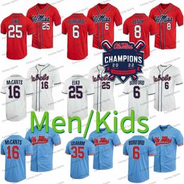 Ole Miss Rebels honkbalshirts Kevin Graham 23 Josh Mallitz Kemp Wethouder Tim Elko Peyton Chatagnier Hunter Elliott College Champions Jersey Custom Heren Kinderen